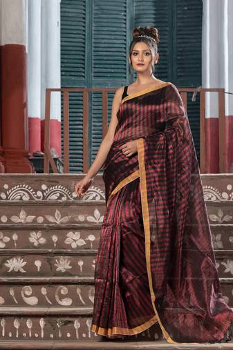 Red Linen All Body Check Handloom Saree