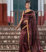 Red Linen All Body Check Handloom Saree
