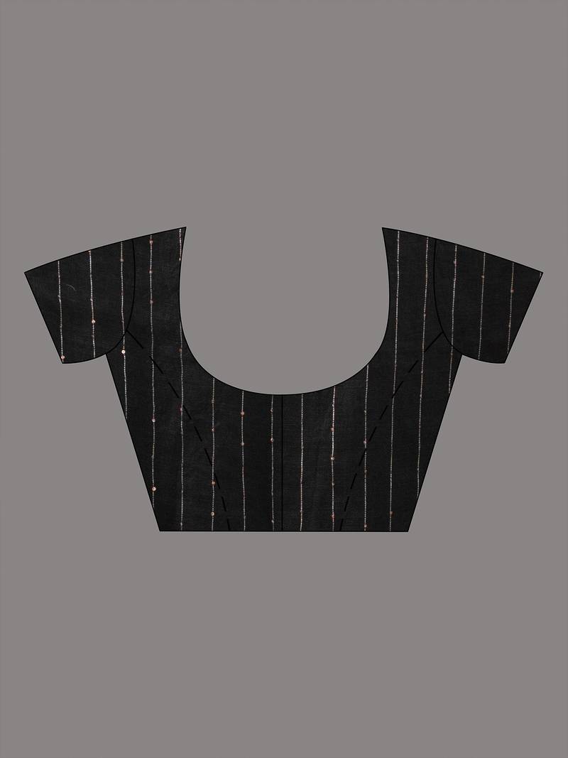 Black Linen Sequin Work Handwoven Saree
