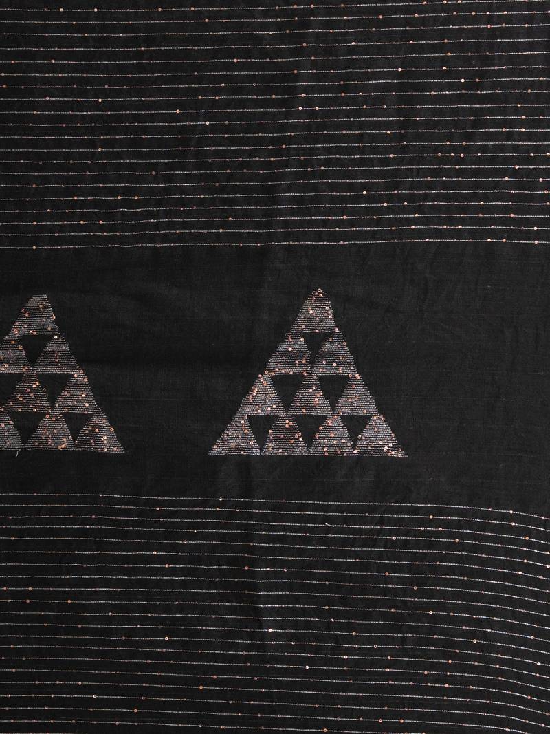 Black Linen Sequin Work Handwoven Saree