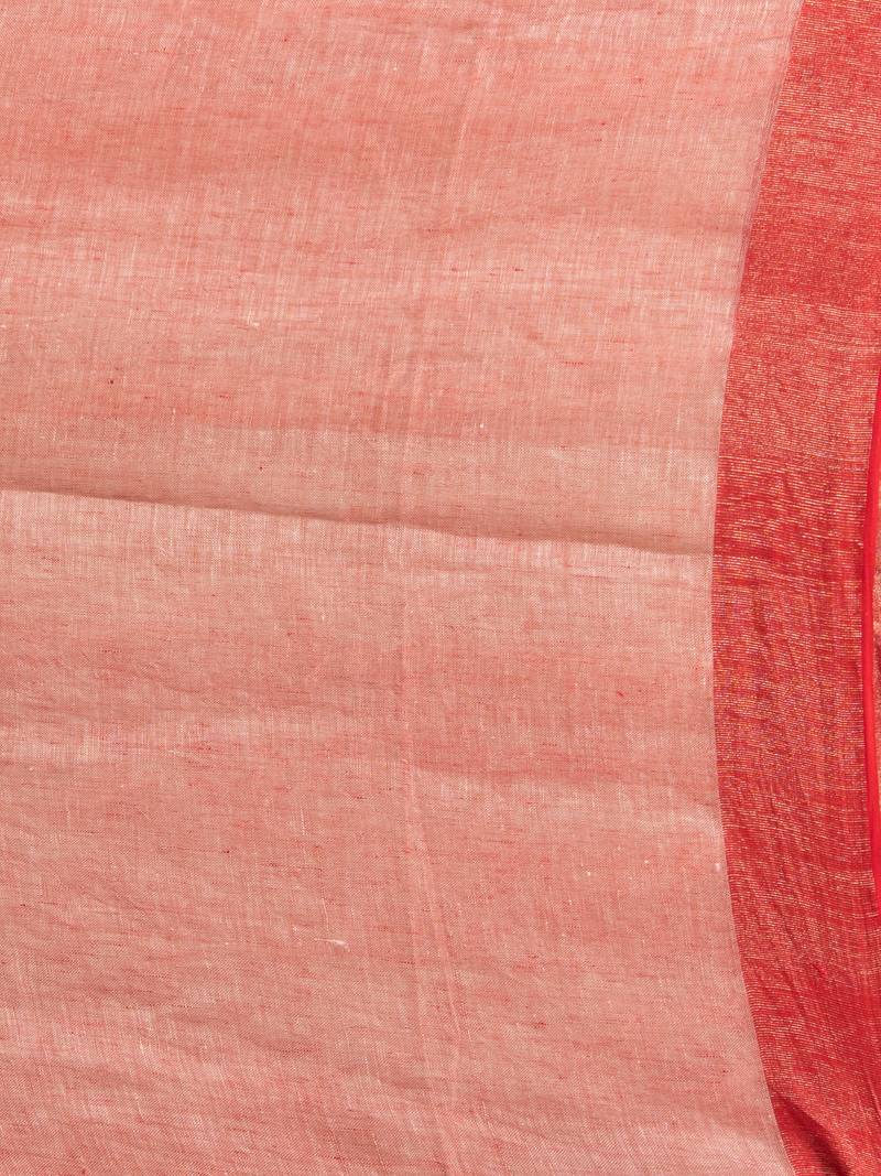 Off White Linen Red Border With Zari Pallu Handloom Saree