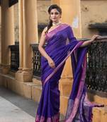 Admireable Blue Linen Pink Border With Zari Pallu Handloom Saree