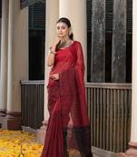Black & Red Tissue Linen Multi Colour Pallu Handwoven Saree