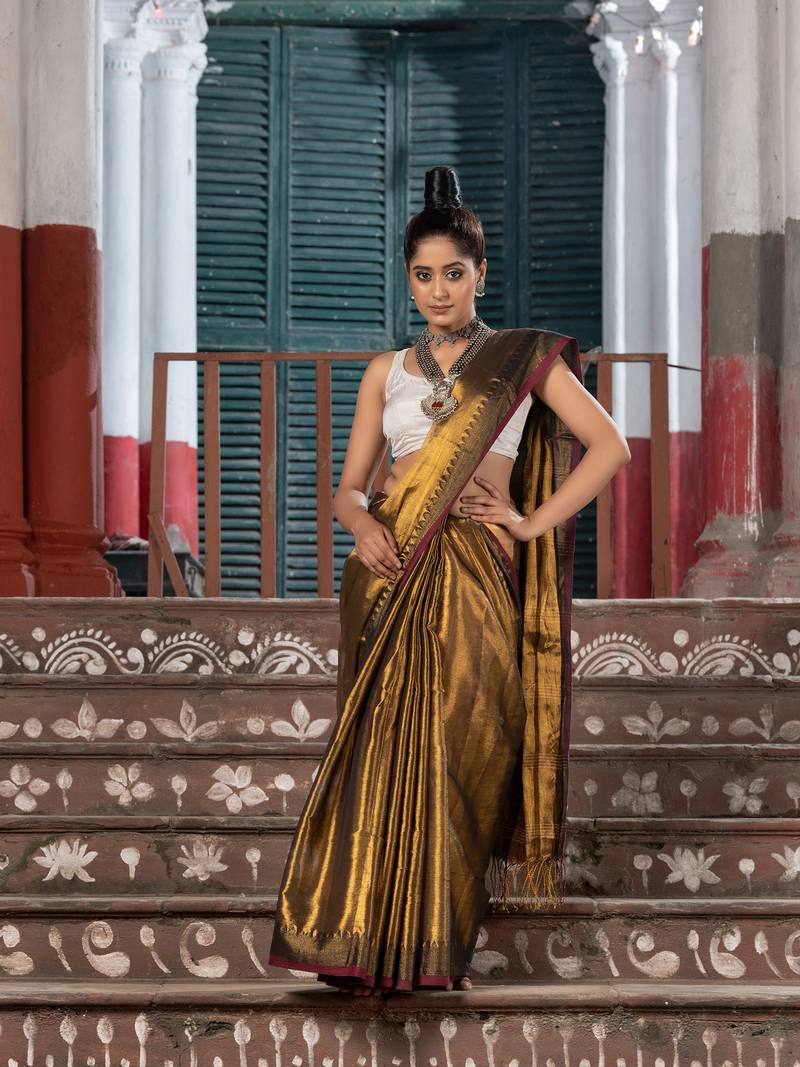 Gold Tissue Pallu Stripe Handwoven Saree