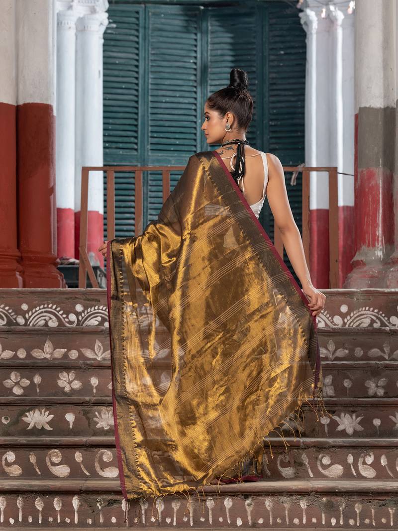 Gold Tissue Pallu Stripe Handwoven Saree