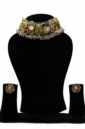 Oxidixed kundan necklace set