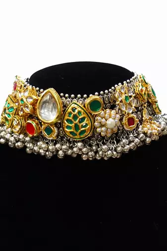 Oxidixed kundan necklace set