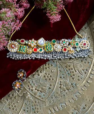 Oxidixed kundan necklace set 5