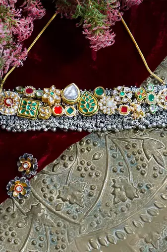 Oxidixed kundan necklace set