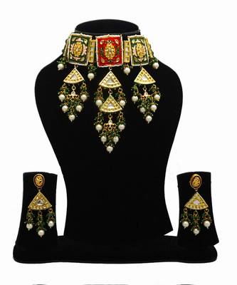 Red green kundan necklace set 1