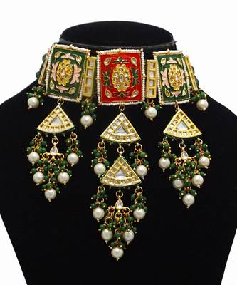 Red green kundan necklace set 2