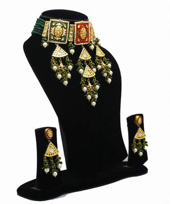 Red green kundan necklace set 4