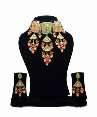 Pink blue kundan necklace set 1