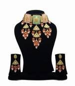 Pink blue kundan necklace set