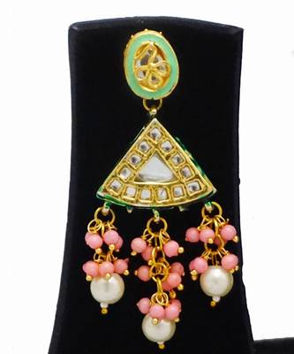 Pink blue kundan necklace set 3