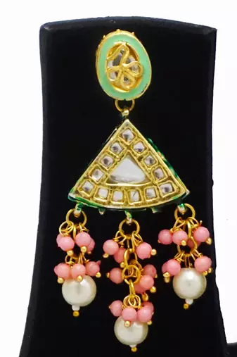 Pink blue kundan necklace set