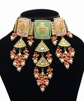 Pink blue kundan necklace set 4