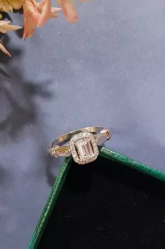 White cushion silver ring