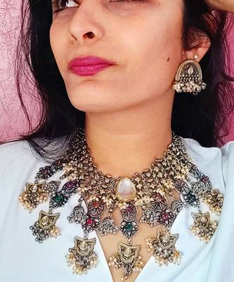 Tribal chand white necklace set 1