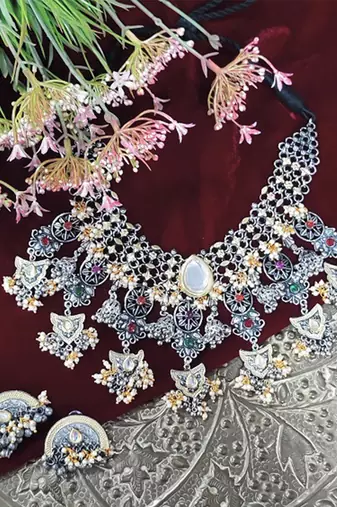 Tribal chand white necklace set