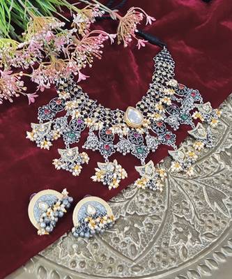 Tribal chand white necklace set 3