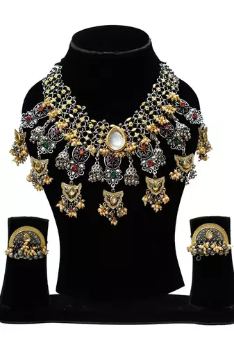 Tribal chand white necklace set