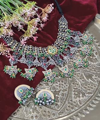 Tribal chand green necklace set 2