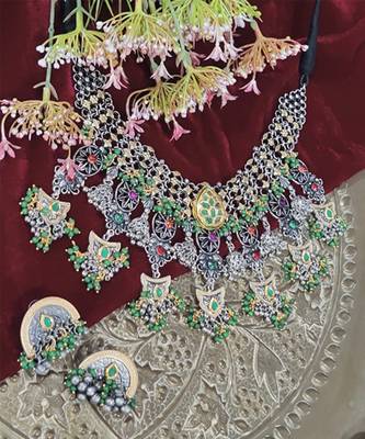 Tribal chand green necklace set 3