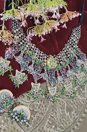Tribal chand green necklace set