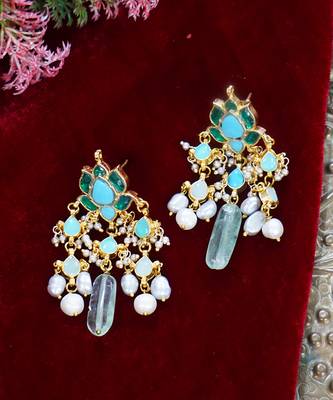 Blue green kundan danglers 1