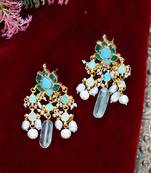 Blue green kundan danglers