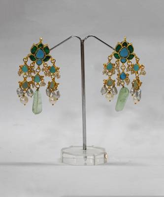 Blue green kundan danglers 2