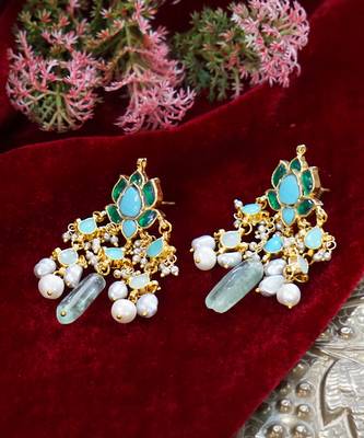 Blue green kundan danglers 3