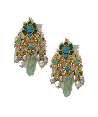 Blue green kundan danglers 4
