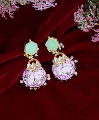 Green pink meenakari jhumka 1
