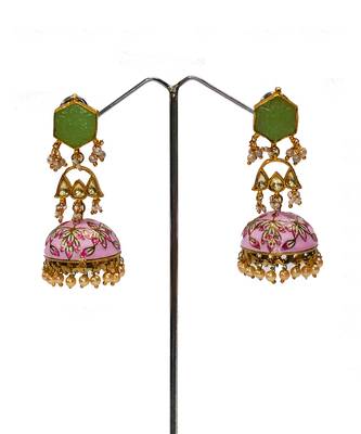 Green pink meenakari jhumka 2