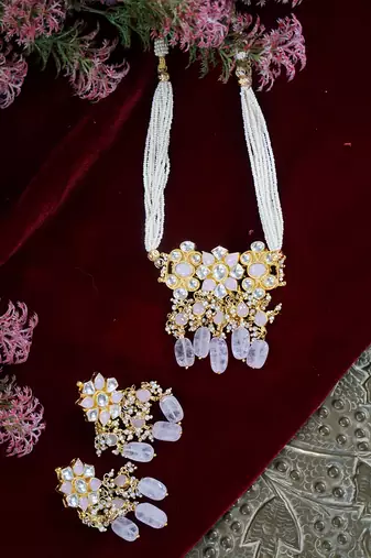Pink kundan necklace set