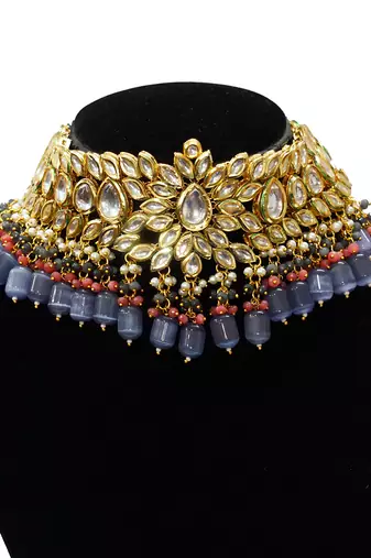 Kundan pear bridal necklace set