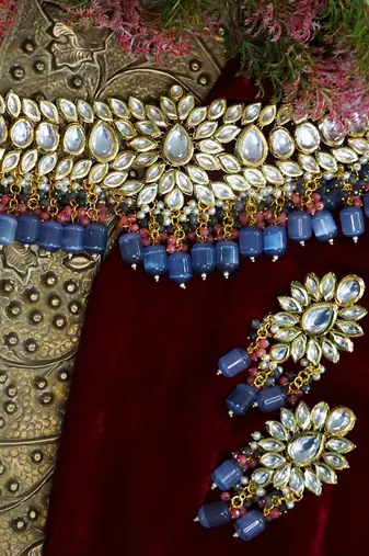 Kundan pear bridal necklace set
