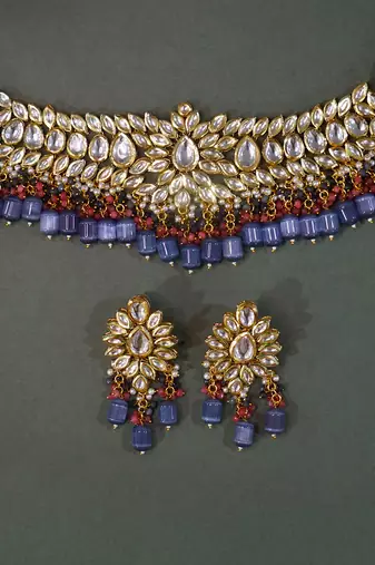Kundan pear bridal necklace set