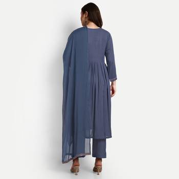 Blue Rayon Embroidered With plain Designer Nyra Sets 2