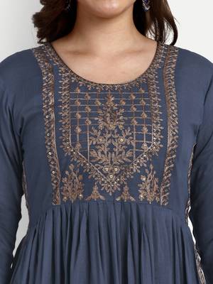 Blue Rayon Embroidered With plain Designer Nyra Sets 4