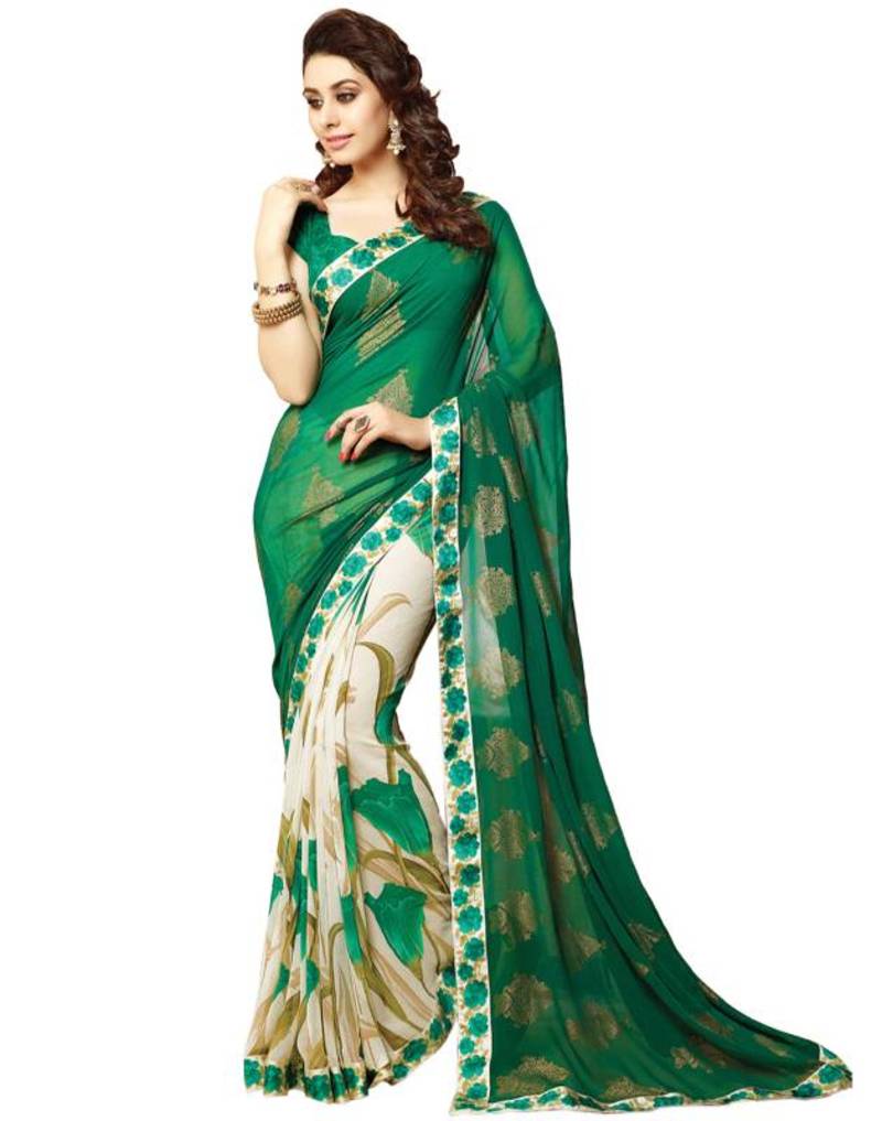 Beautiful Bhavi Green Printed Georgette Saree