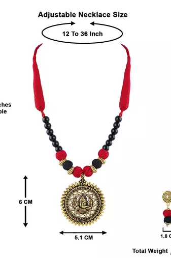 Gold plated oxidized german ganesha beaded necklaces set with cotton adjustable thread for women and girls.