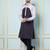 Men Navy Blue and Silver Solid Kurta With Pajama