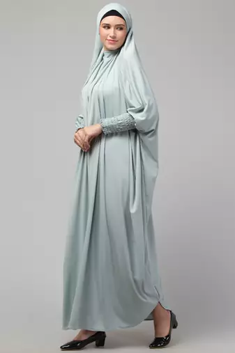 Nazneen Smoking Sleeve Tie at Back Ready To Wear Instant Full Size knits JiIbab/Naqab Hijab for namaaz hajj and umrah