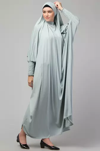 Nazneen Smoking Sleeve Tie at Back Ready To Wear Instant Full Size knits JiIbab/Naqab Hijab for namaaz hajj and umrah