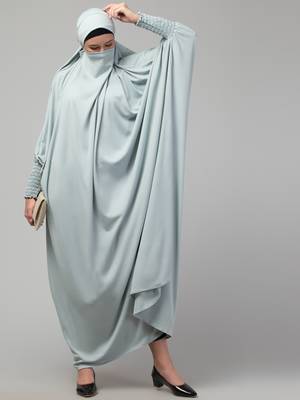 Nazneen Smoking Sleeve Tie at Back Ready To Wear Instant Full Size knits JiIbab/Naqab Hijab for namaaz hajj and umrah 6