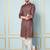 Men Coffee & Gold Woven Design Thread Work Kurta With Pajama With Pajama