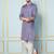 Men Navy Blue & Gold Woven Design Thread Work Kurta With Pajama